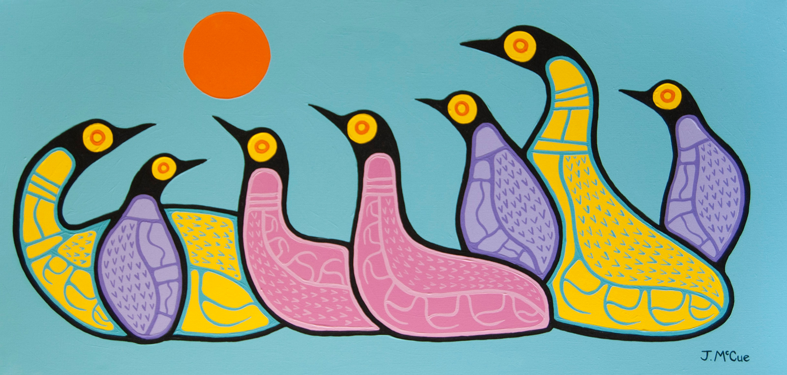 “Loons with Sun” Acrylic on canvas 24” x 48”